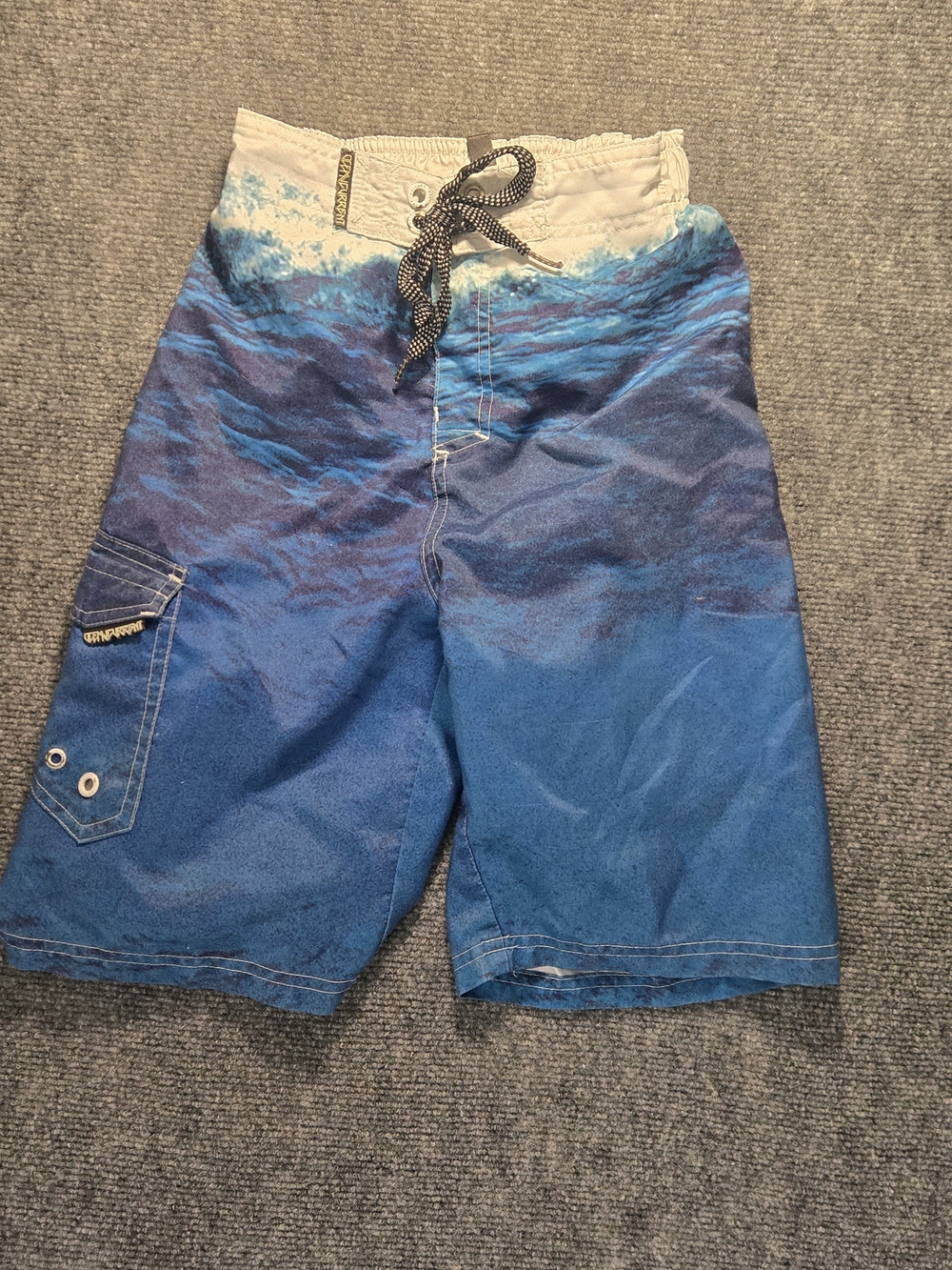 Boys Blue Ocean Print Swim Trunks